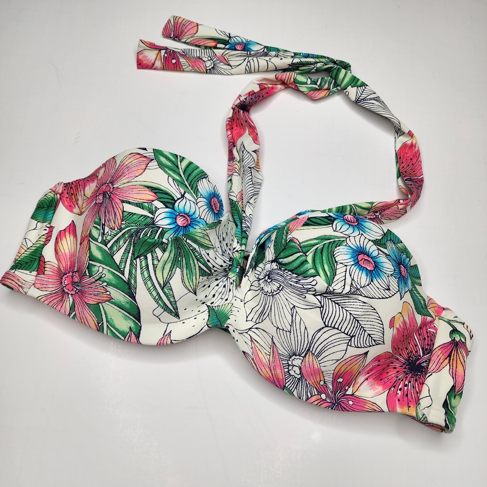 Coco Reef Floral Bikini Top Cream Halter 32 34 C